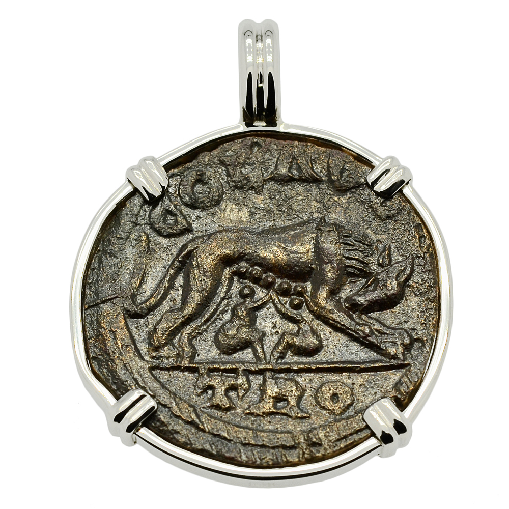 Roman She-Wolf Romulus and Remus Coin Pendant