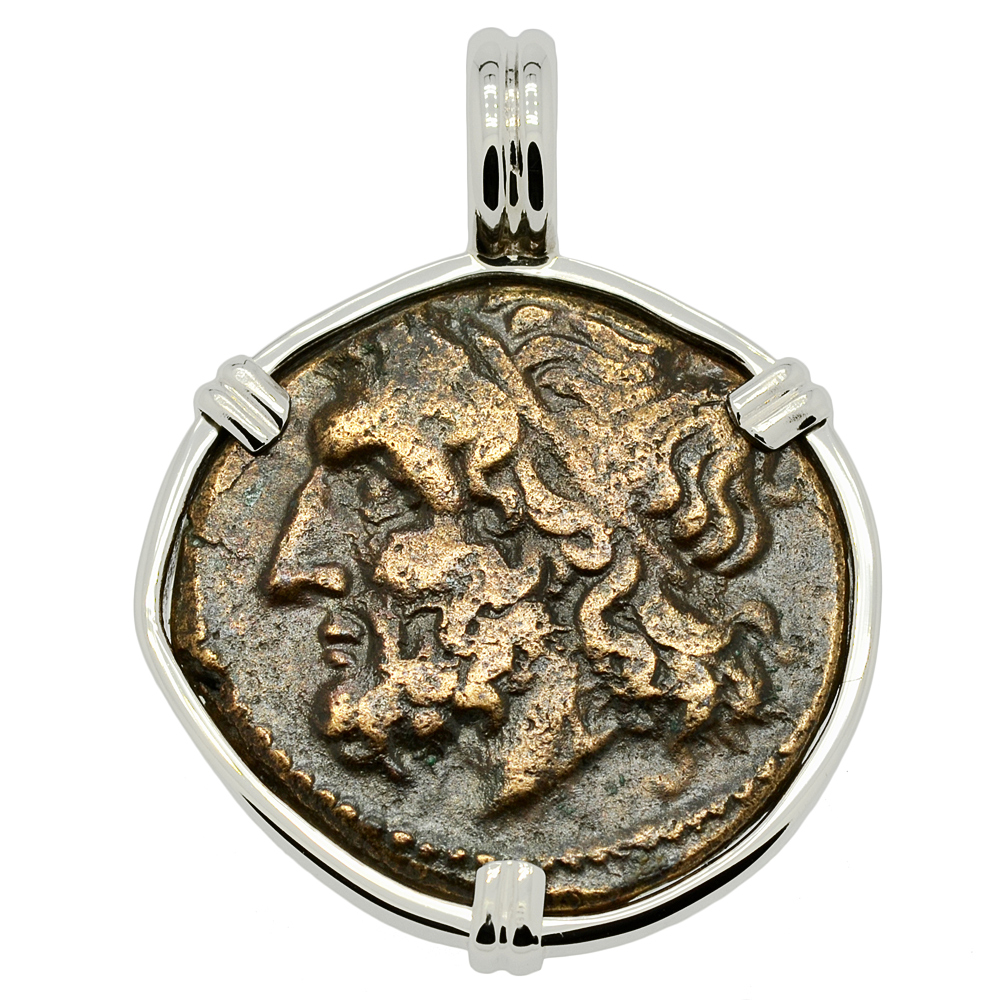 Greek Poseidon Coin in White Gold Pendant
