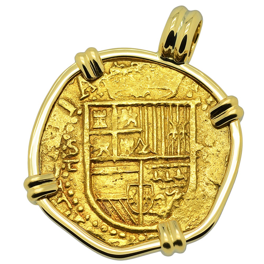 Genuine 1500s Spanish Gold 4 Escudos Pendant