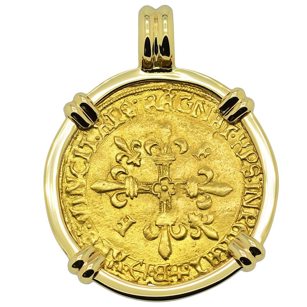 1500s French Francis I Gold Ecu Coin Necklace