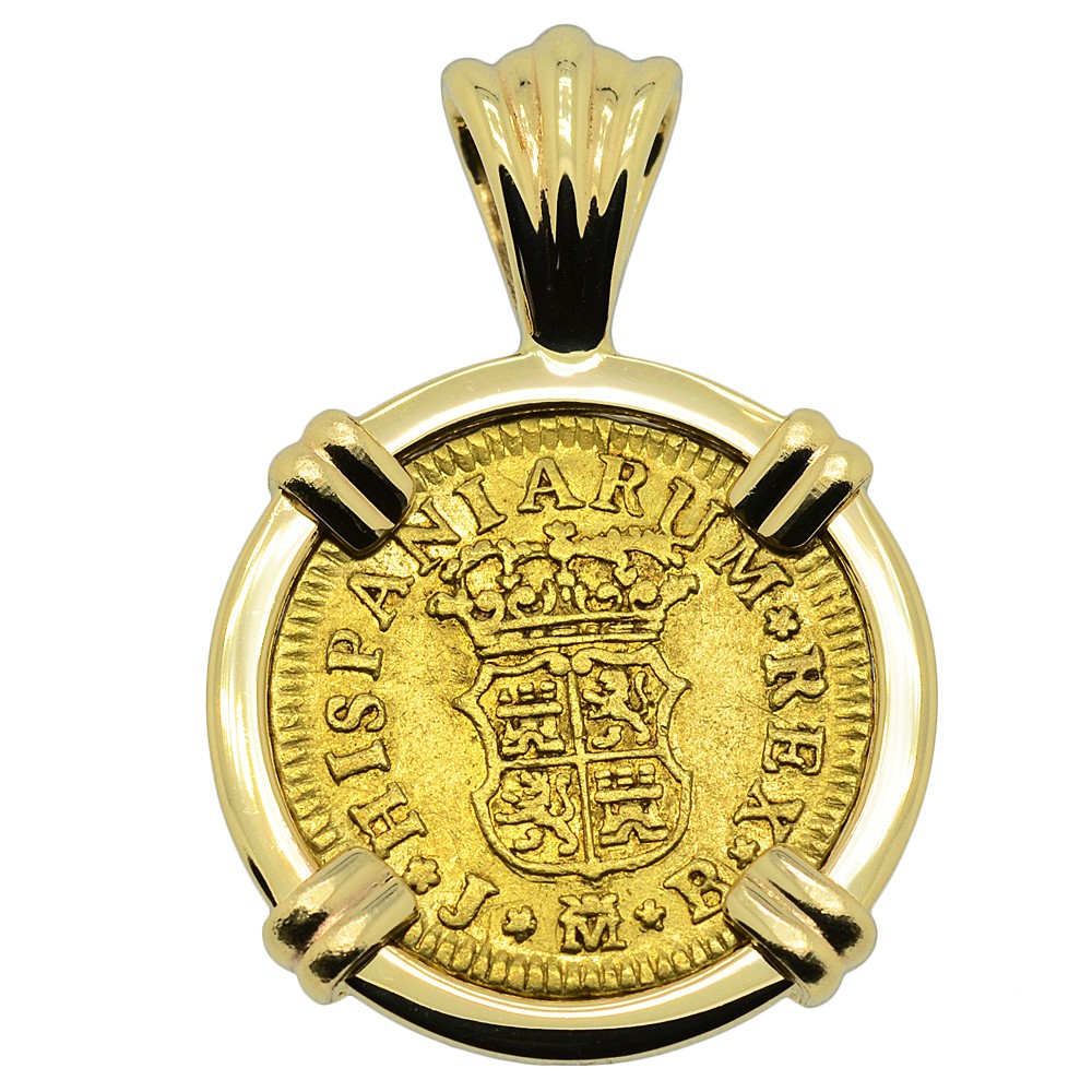 1752 Spain Gold Half Escudo Coin Necklace