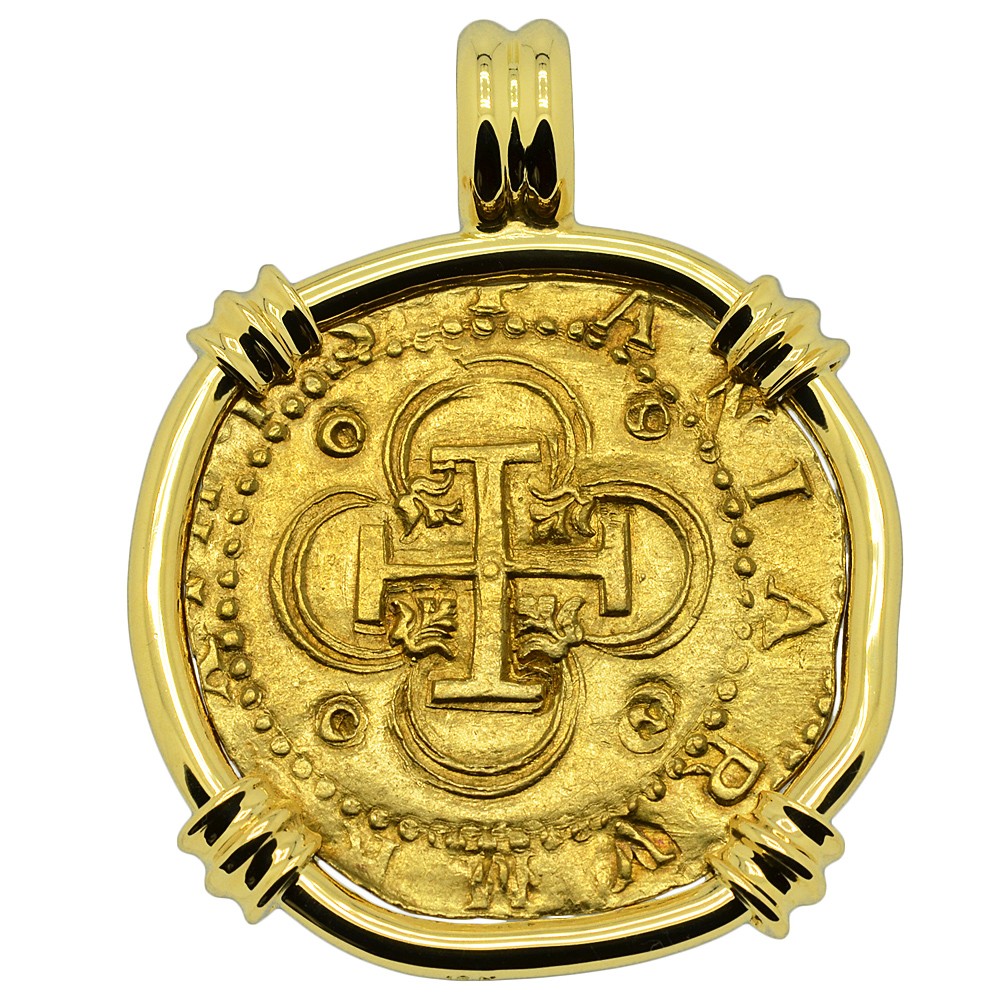 16th Century Spanish Gold Doubloon 18k Pendant