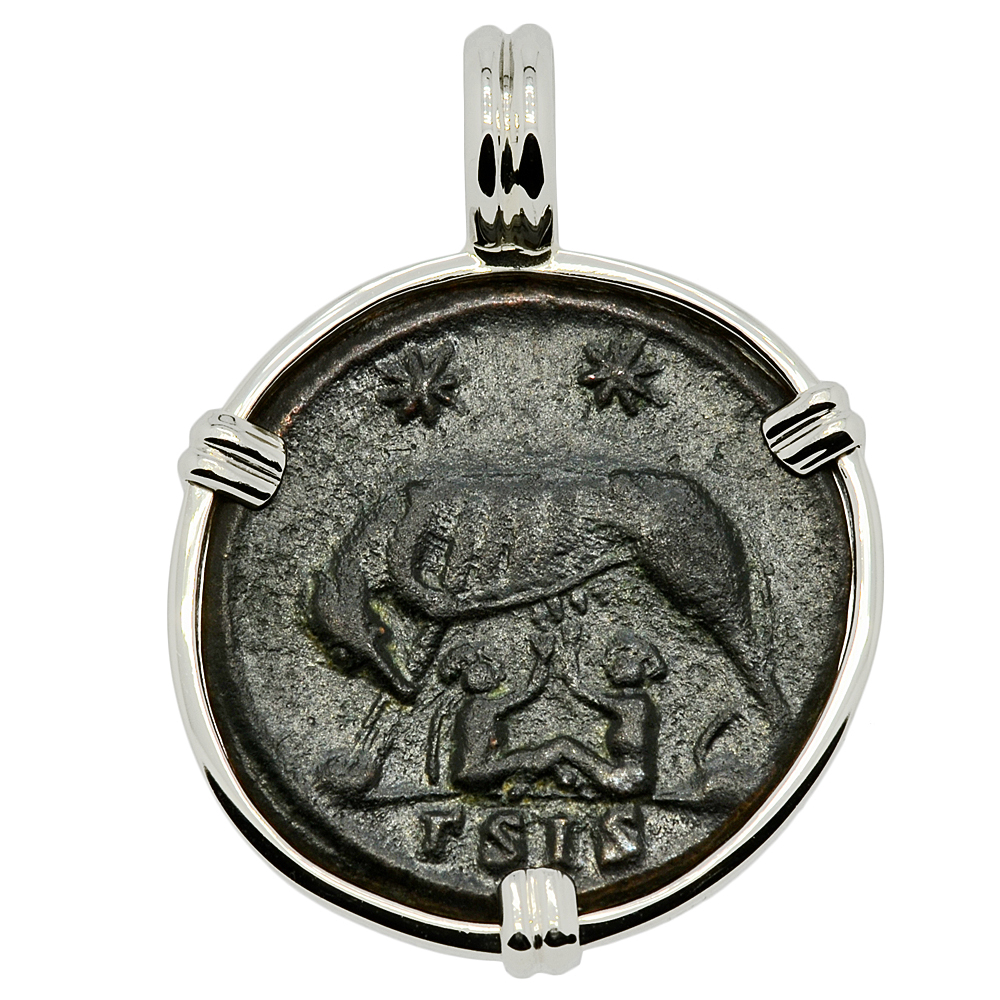 She Wolf and Roma 4th Century Coin Pendant