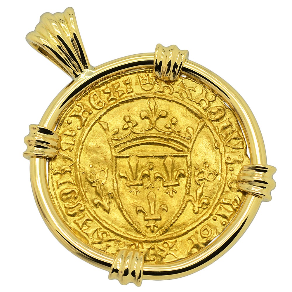 King Charles VII French Gold Ecu Coin Necklace