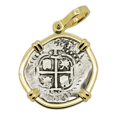 1658 Spanish Real coin in gold pendant