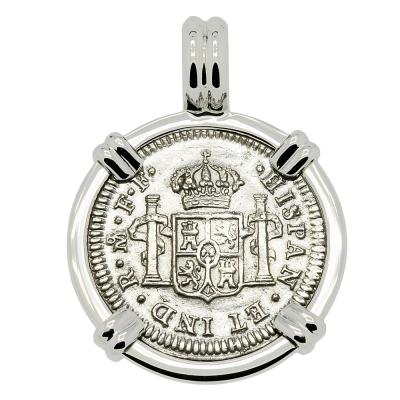 1783 El Cazador Shipwreck coin in white gold pendant