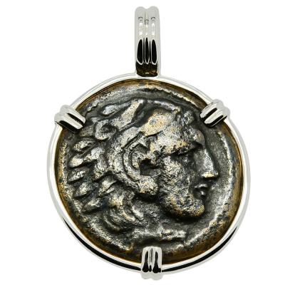 336-323 BC Alexander the Great coin in white gold Pendant