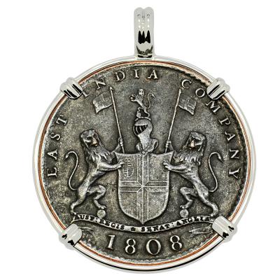 1808 Admiral Gardner shipwreck coin in white gold pendant