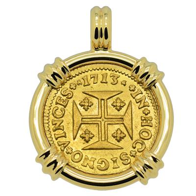 1713 Portuguese 1000 Reis in gold pendant