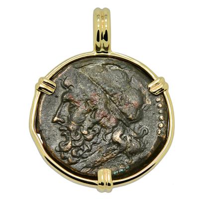 261-240 BC Poseidon tetras coin in gold pendant