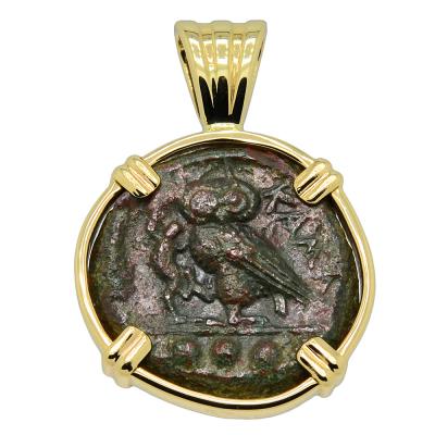 420-410 BC Owl tetras coin in gold pendant