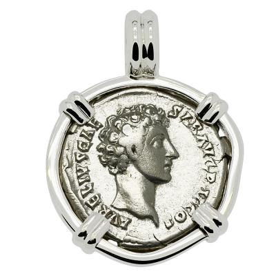 Marcus Aurelius coin in white gold pendant