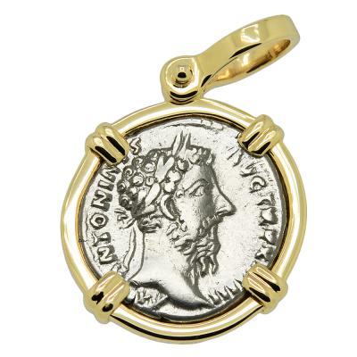 Marcus Aurelius denarius in gold pendant