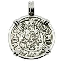 Armenia 1198-1219, King Levon the Magnificent tram in 14k white gold pendant.