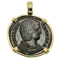 Roman Empire AD 324329, Saint Helena follis in 14k gold pendant.