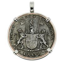 British 10 cash dated 1808 in 14k white gold pendant, 1809 British East Indiaman Shipwreck.