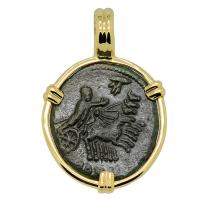 Roman Constantinople AD 337-340, Constantine the Great follis in 14k gold pendant.