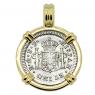 Spanish El Cazador 1/2 real in gold pendant