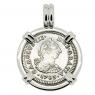 Spanish El Cazador 1/2 real in white gold pendant