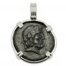 Asclepius god of medicine coin in white gold pendant