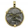 200-133 BC Owl bronze coin in gold pendant