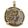 120-63 BC Dionysus bronze coin in gold pendant