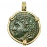 278-276 BC Hercules bronze coin in gold pendant