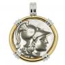 205-100 BC Athena tetradrachm in white and yellow gold pendant