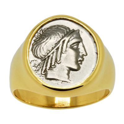 35-30 BC Apollo coin in gold men's ring