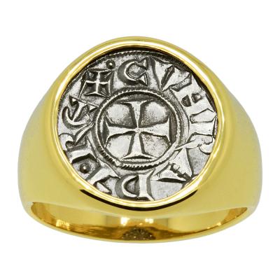 1139-1252 Crusader Cross coin in gold men's ring