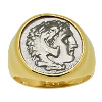 Greek 325-323 BC, Lifetime Issue Alexander the Great drachm in 14k gold men's ring.