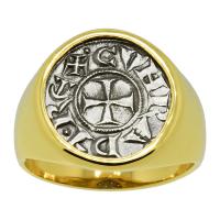Italian 1139-1252, Crusader Cross denaro in 14k gold men's ring.