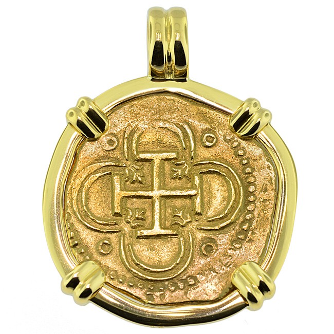 1595 Spanish Gold 2 Escudos Doubloon 18k Pendant