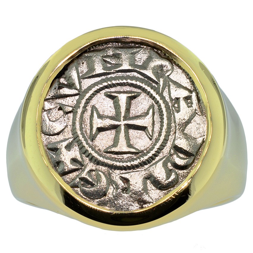 Medieval Crusader Cross Coin Gold Mens Ring